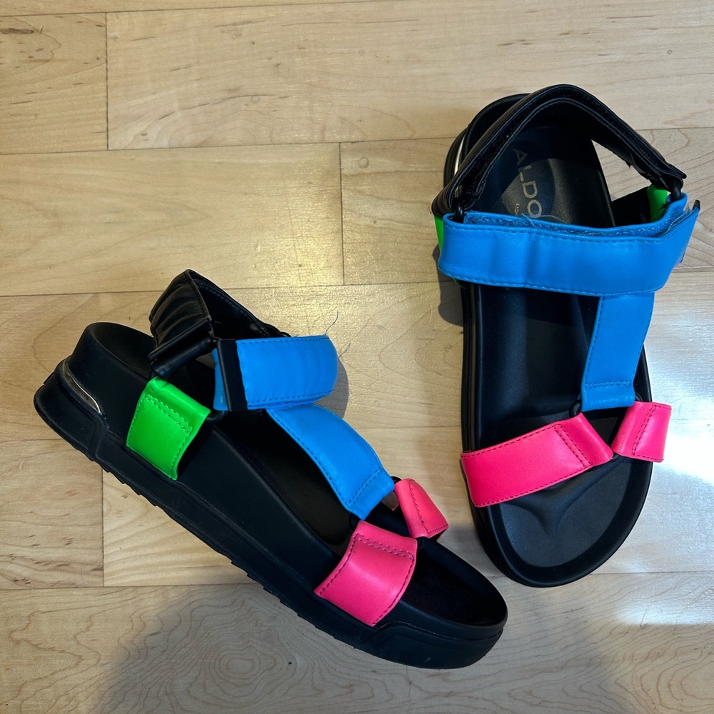 Aldo Neon Blue Pink Green Strap Sport Sandals
